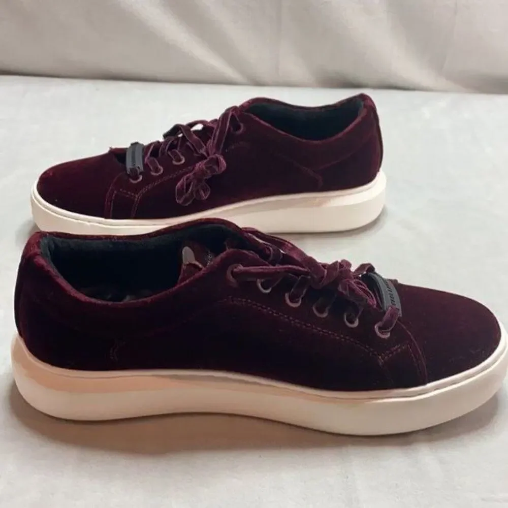 Karl Largerfeld maroon velvet lace up sneakers
